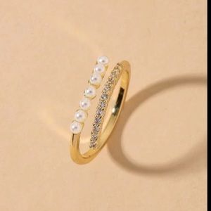 Pearl and Rhinestone Elegant Cuff Adjustable Ring
